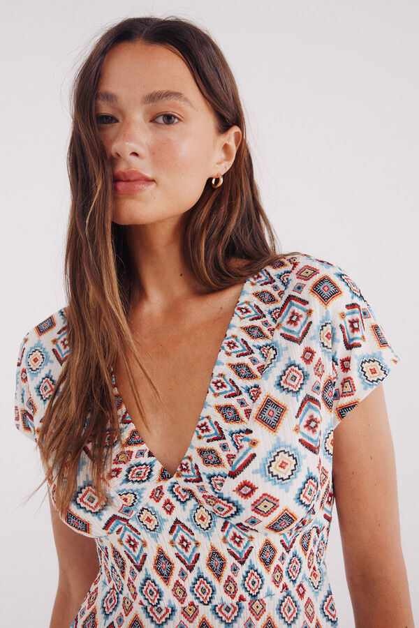 Springfield Vestido midi estampado rombos irregulares beige