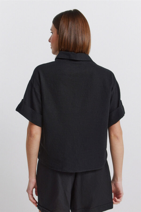 Springfield Camisa de lino de manga corta negro
