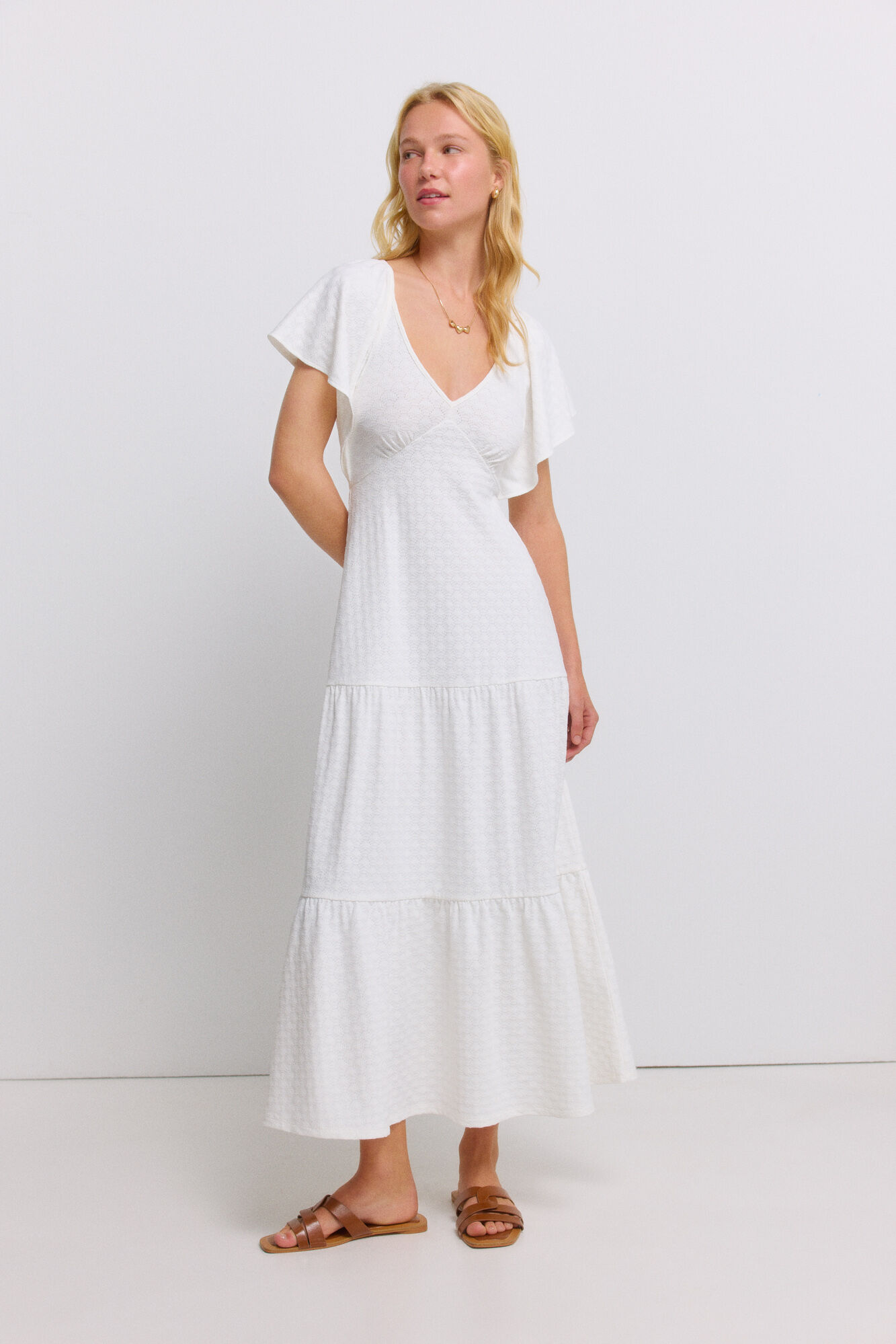 Springfield Vestido midi de tirantes con volantes