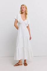 Springfield Vestido midi de tirantes con volantes blanco