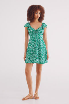 Springfield Vestido corto tirantes volantes estampado verde