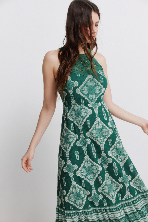 Springfield Vestido halter de crochet verde