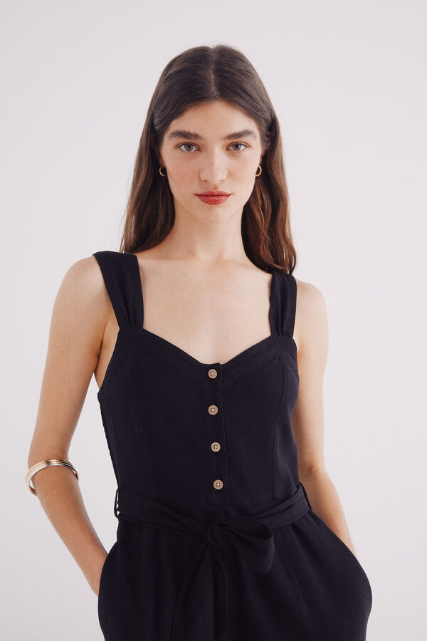 Springfield Jumpsuit lino tirantes negro