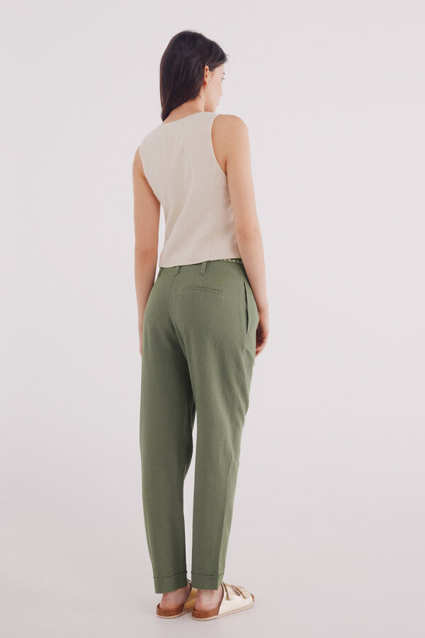 Springfield Pantalón pinzas lino kaki
