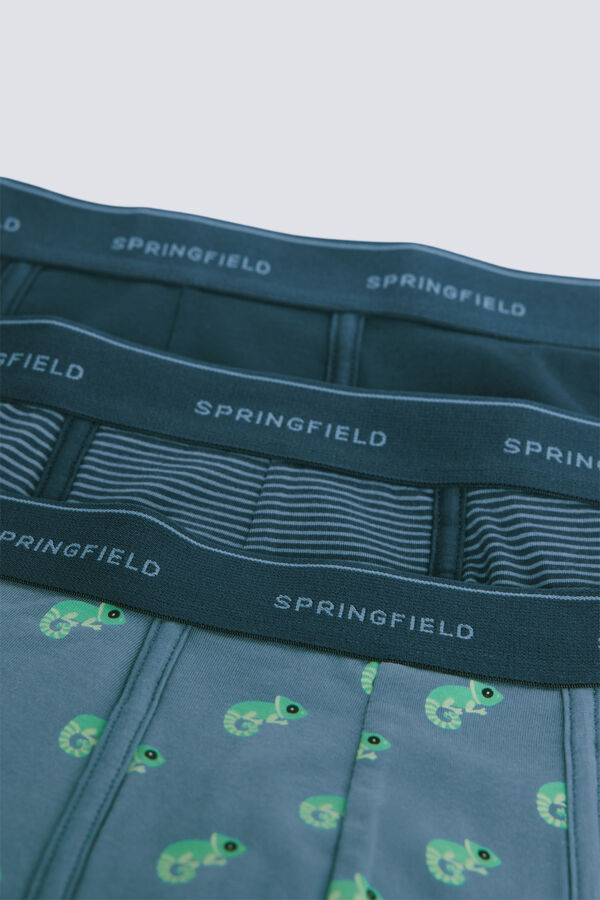 Springfield Pack 3 bóxeres camaleones y rayas azul indigo