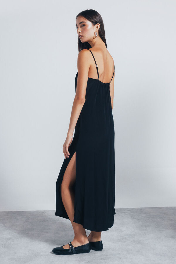 Springfield Vestido midi lencero tachuelas negro