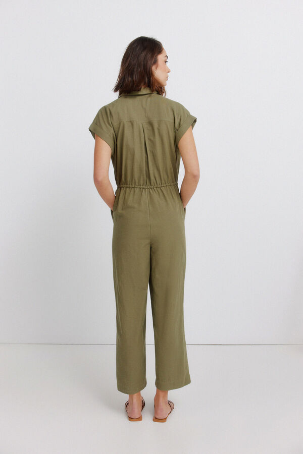 Springfield Jumpsuit de lino con bolsillos kaki