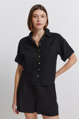 Springfield Camisa de lino de manga corta negro