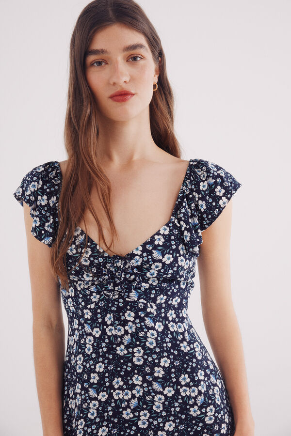 Springfield Vestido corto tirantes volantes estampado marino