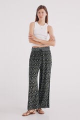 Springfield Pantalón fluido palazzo estampado negro
