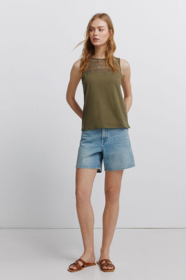 Springfield Playera de tirantes bordada khaki