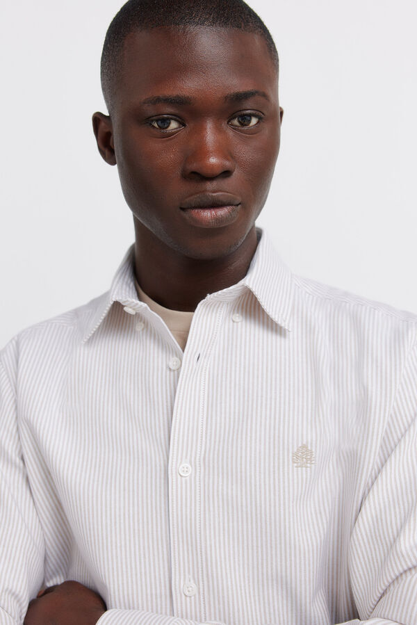 Springfield Camisa oxford a rayas sin arrugas beige