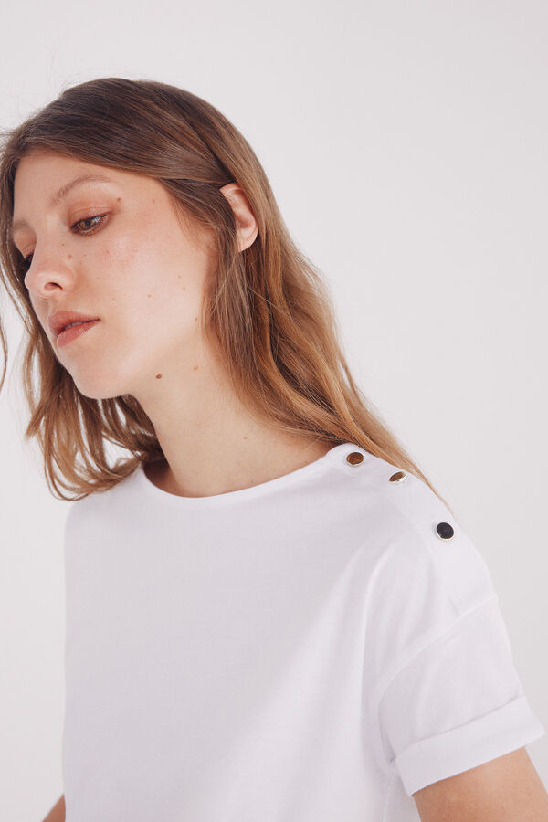Springfield Playera lisa manga vuelta botones hombro natural