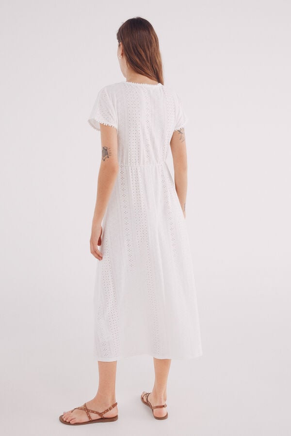 Springfield Vestido midi bordado suizo circular marfil