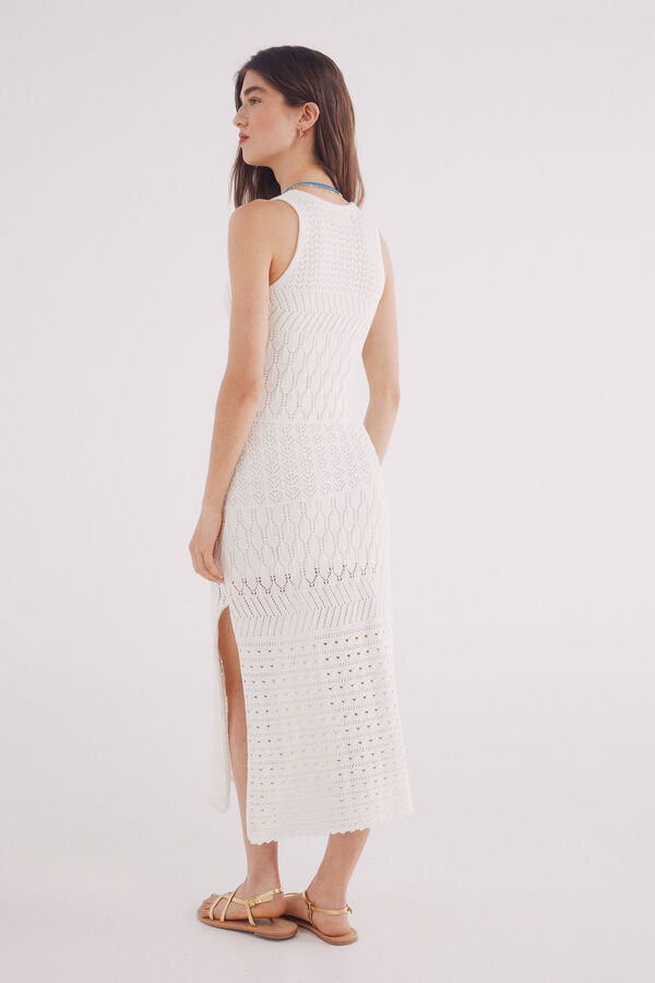 Springfield Vestido midi punto pointelle beige