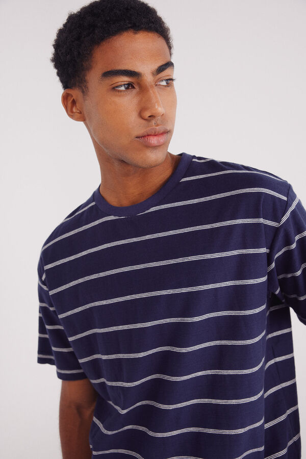 Springfield Playera algodón slub rayas azul