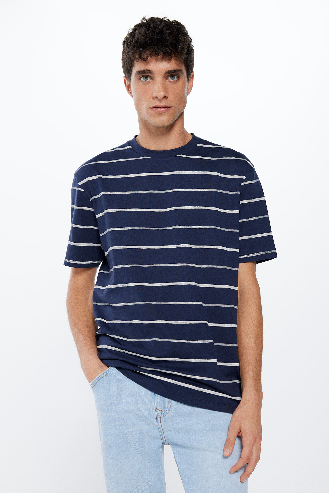 Playera de rayas azul con blanco clearance