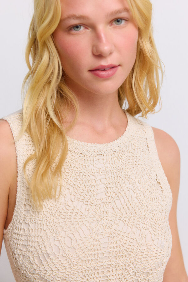 Springfield Vestido sin mangas de crochet beige