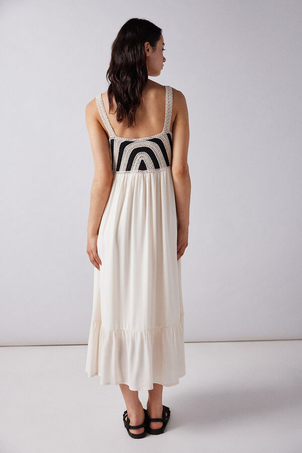 Springfield Vestido midi combinado crochet beige