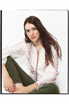 Springfield Blusa Étnica Cenefas Bordadas beige