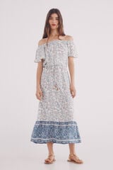 Springfield Vestido midi estampado escote hombros marfil
