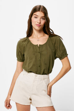 Springfield Blusa Volumen Dobby Algodón estampado fondo blanco