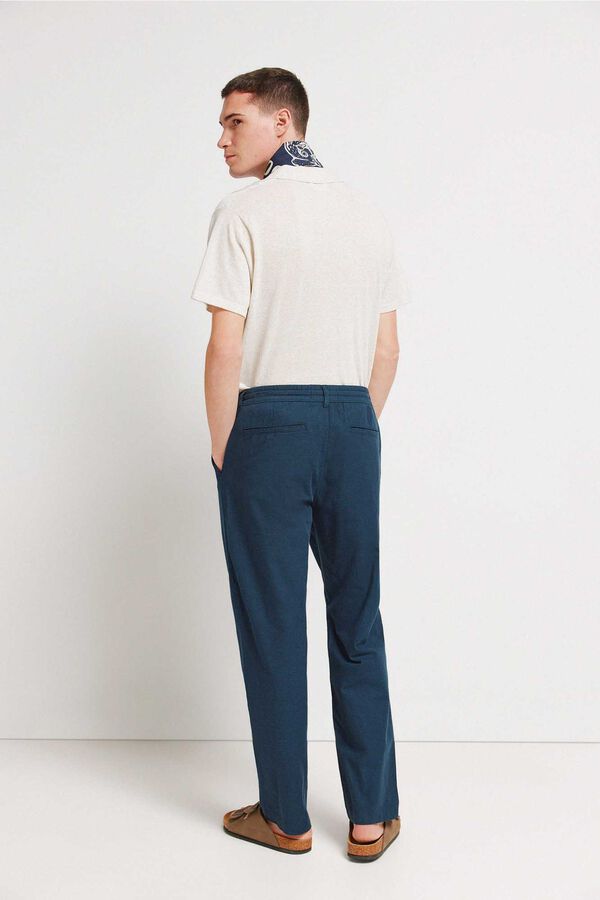 Springfield Pantal&oacute;n chino comfort fit de lino azul