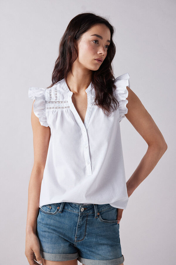 Springfield Blusa lace insertado natural