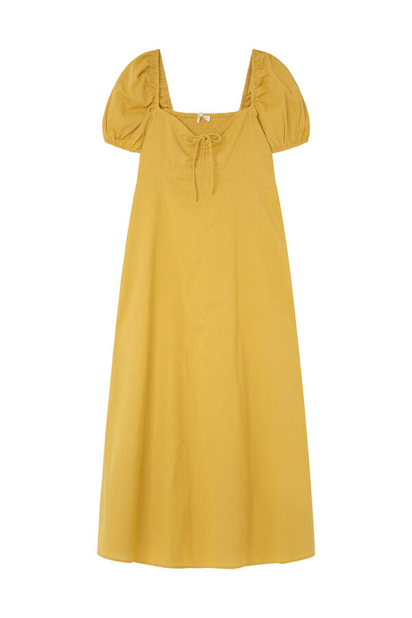Springfield Vestido midi algodón lino amarillo