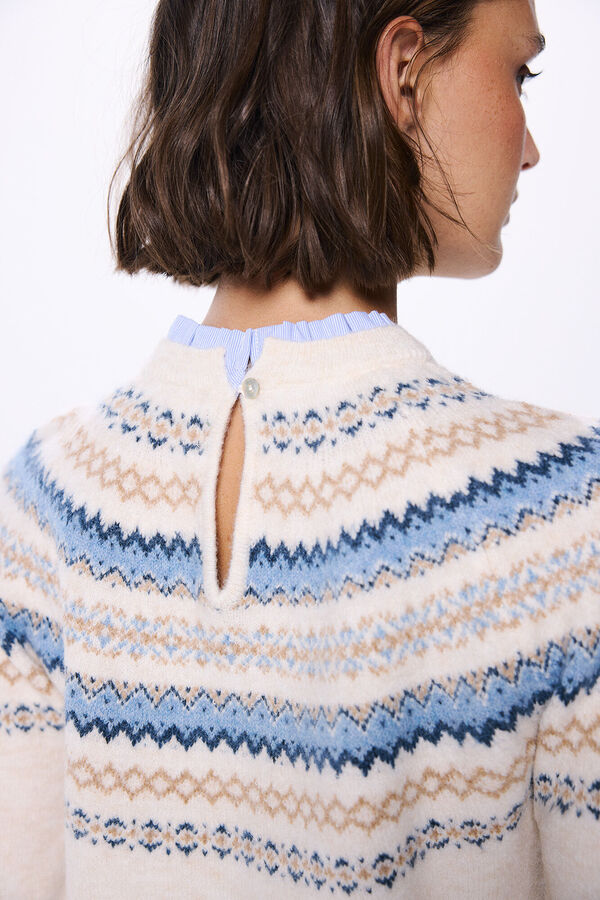 Springfield Su&eacute;ter jacquard cenefas cuello combinado marfil