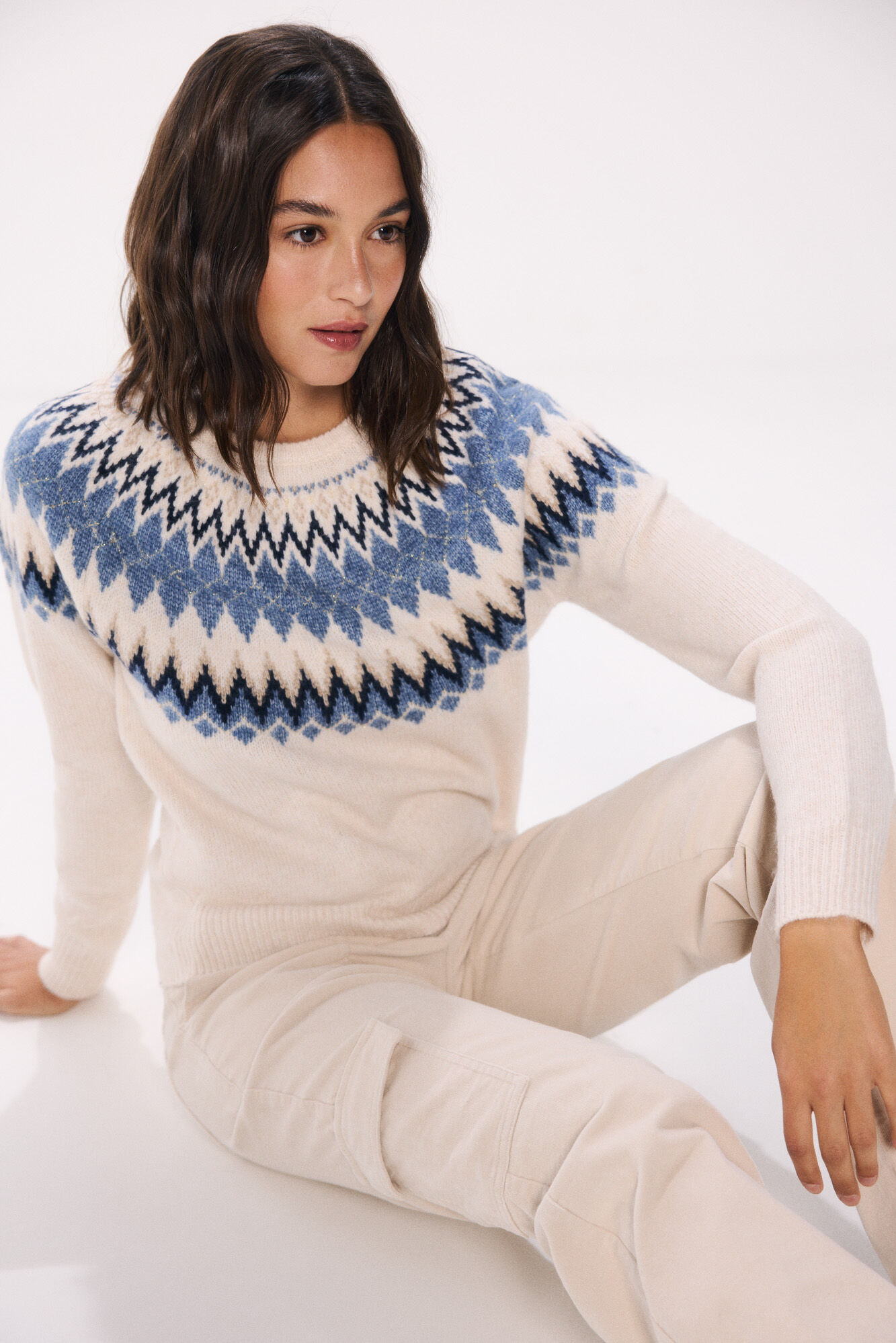 Springfield Su&eacute;ter cenefas jacquard azules