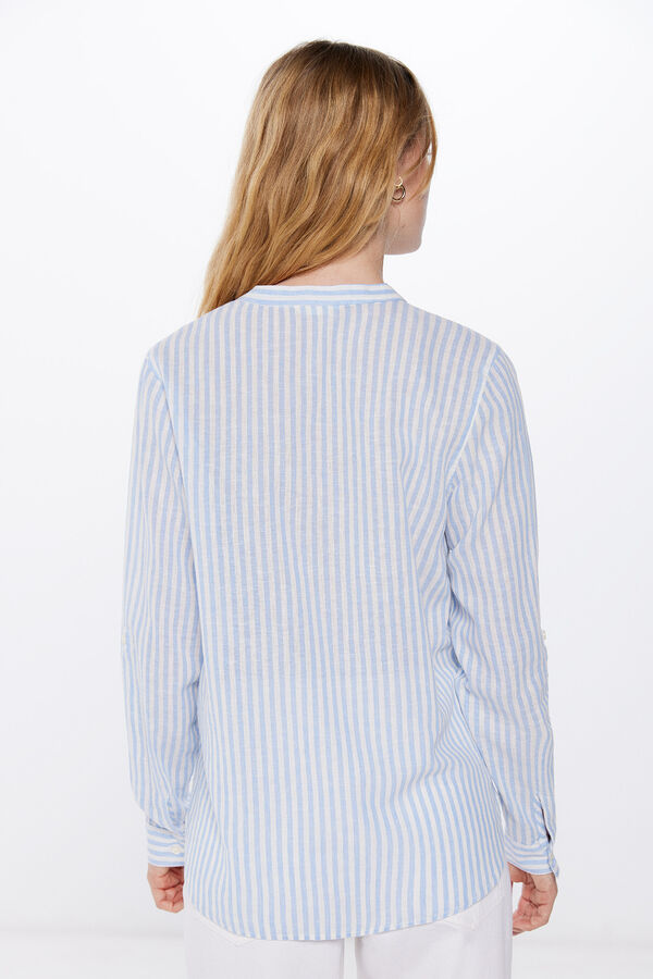 Springfield Blusa cuello mao algodón lino azul medio