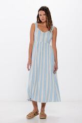 Springfield Vestido rayas lino/viscosa azul