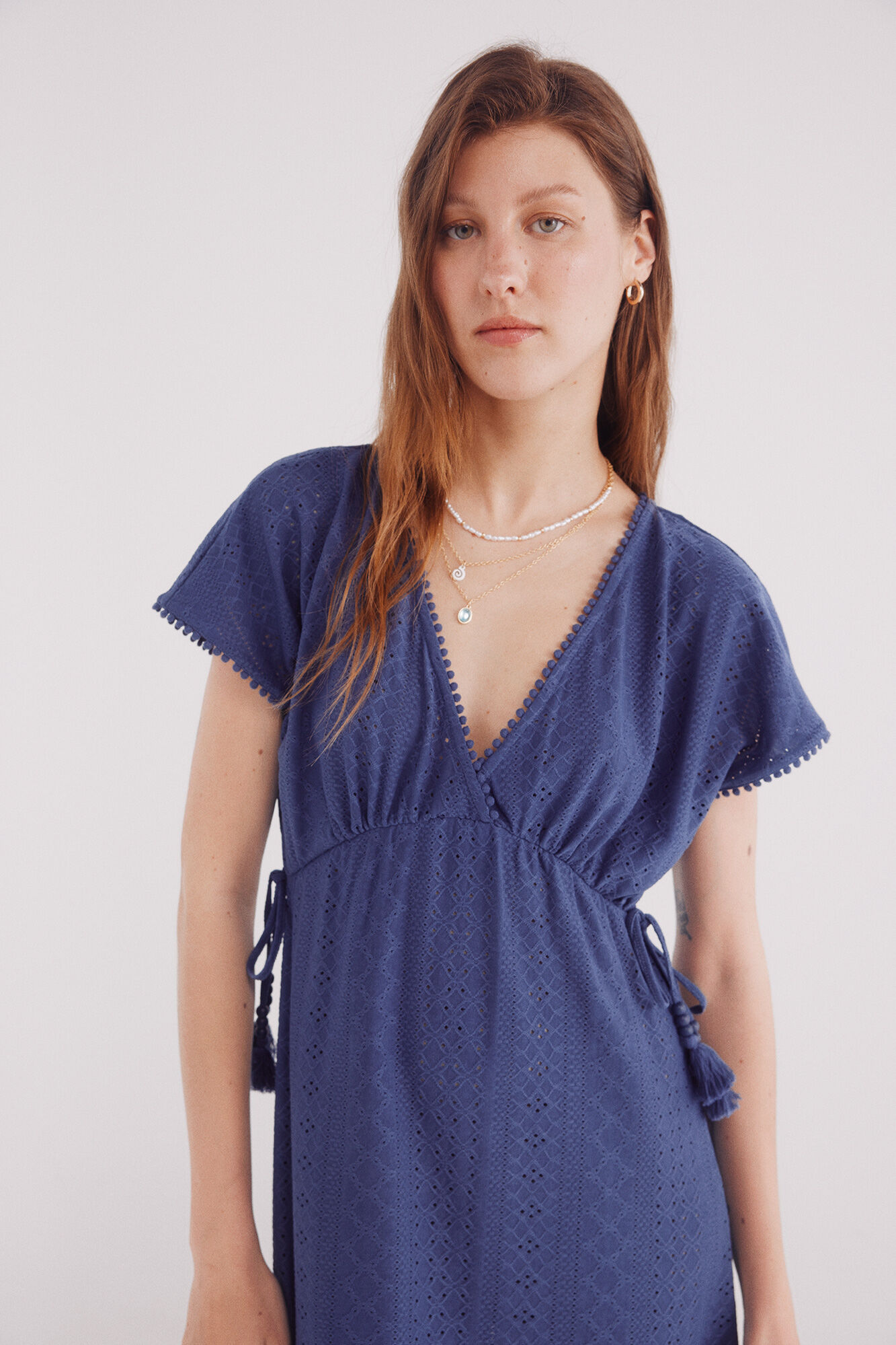 Springfield Vestido midi bordado suizo circular