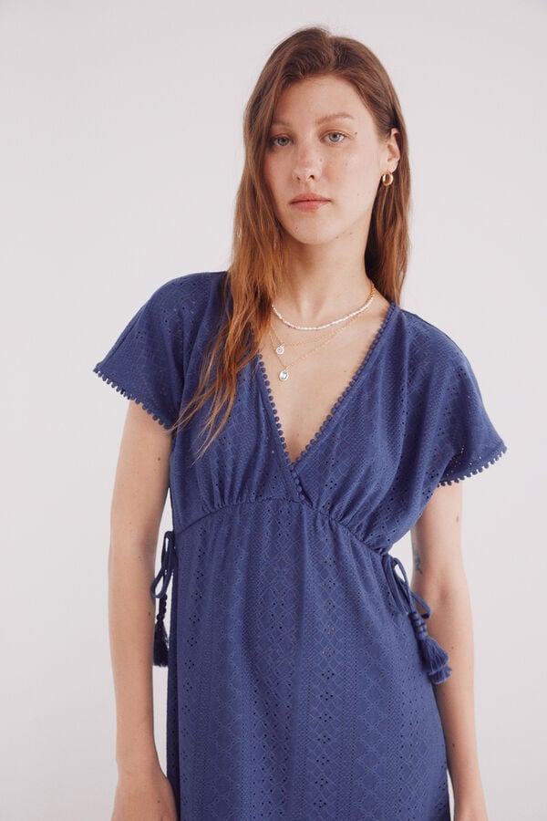 Springfield Vestido midi bordado suizo circular turquesa