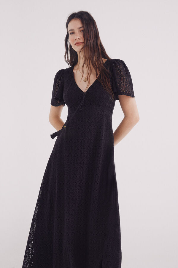 Springfield Vestido midi crochet manga capa negro