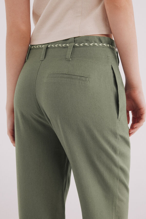 Springfield Pantalón pinzas lino kaki
