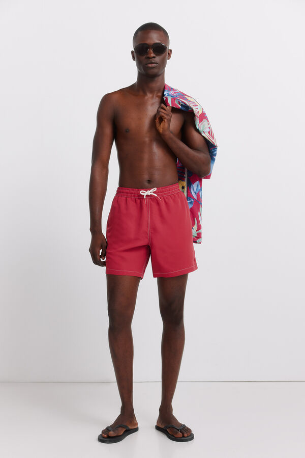 Springfield Traje de ba&ntilde;o liso con contrastes rojo