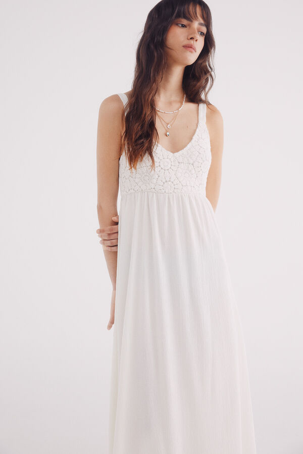 Springfield Vestido midi combinado crochet blanco