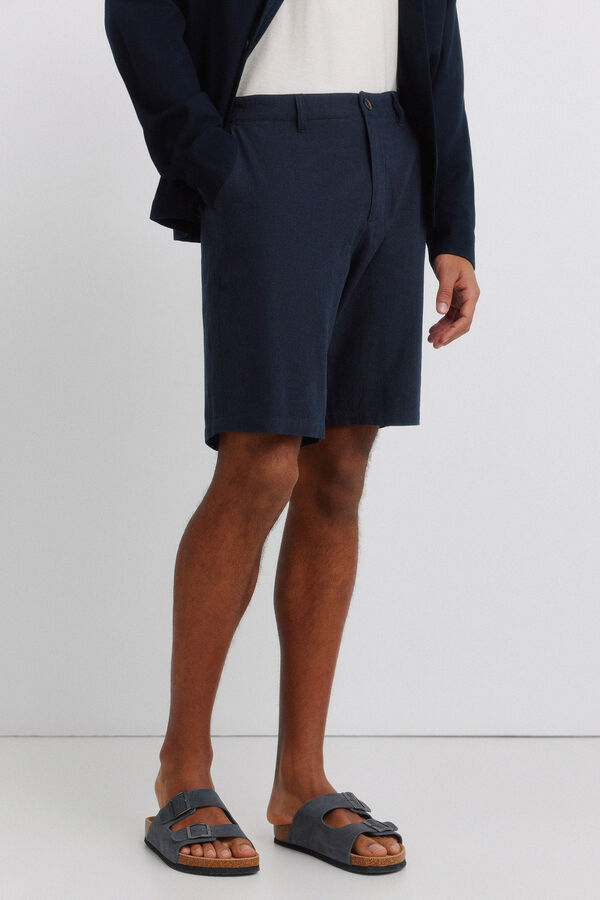 Springfield Bermudas dobby comfort fit de lino azul