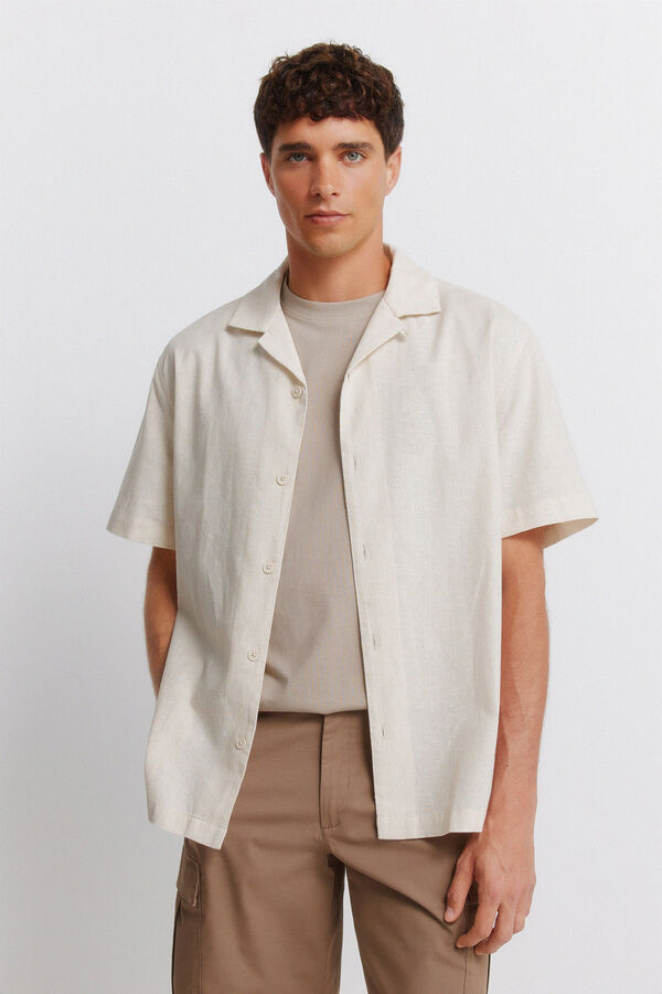 Springfield Camisa manga corta de lino beige