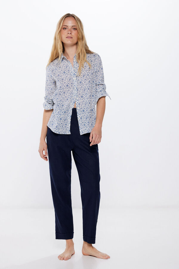 Springfield Blusa básica algodón lino marino