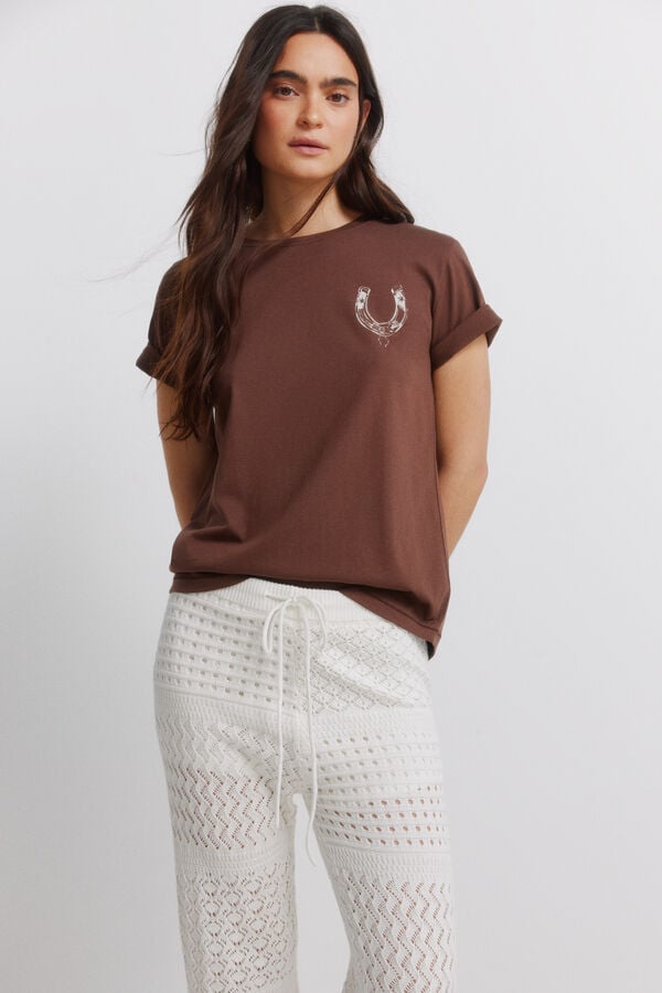 Springfield Pantal&oacute;n largo de punto calado beige