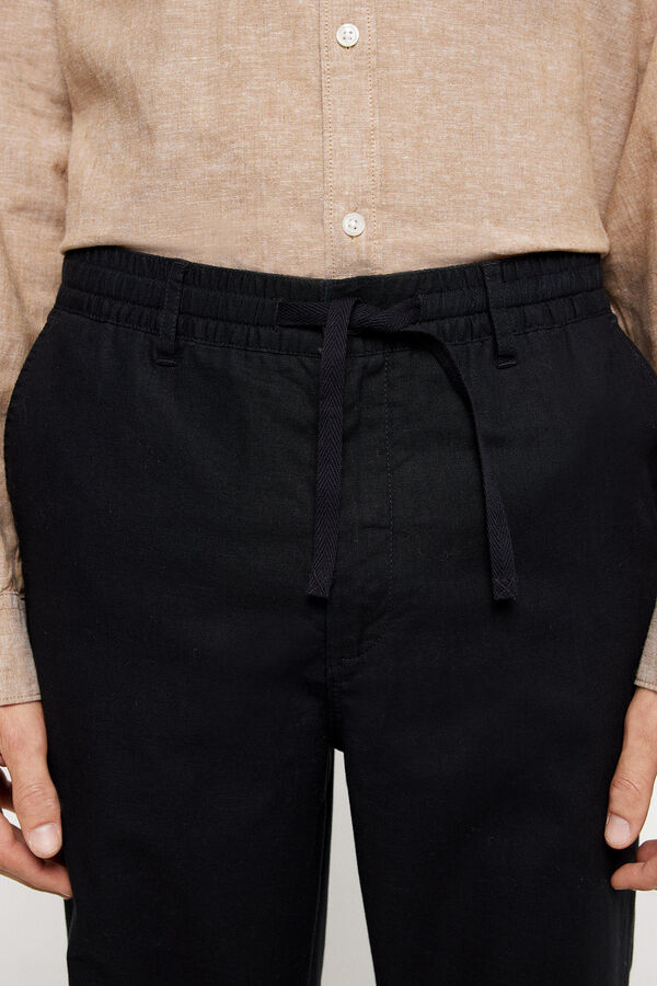 Springfield Pantalón chino lino negro