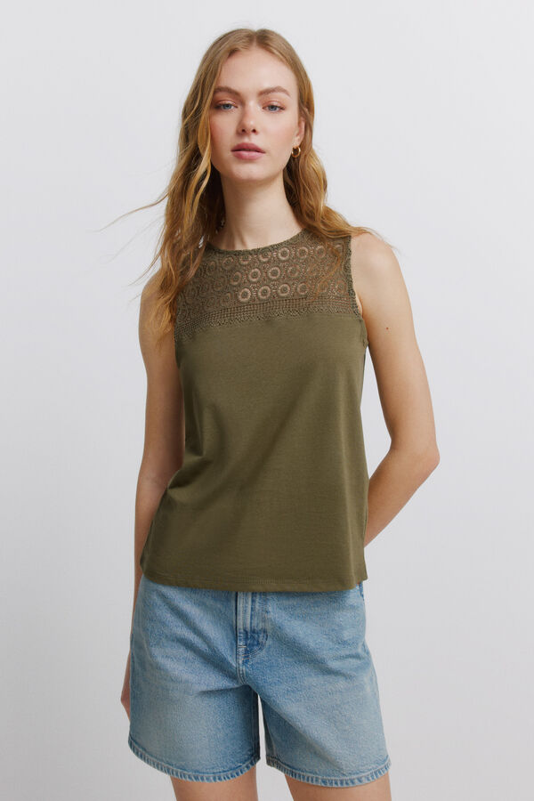Springfield Playera de tirantes bordada khaki