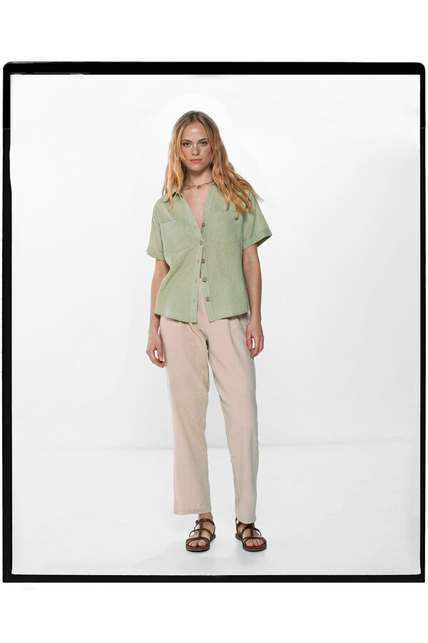 Springfield Blusa bolsillos algodón lino verde