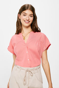 Springfield Blusa Lino Algodón Cuello Mao coral