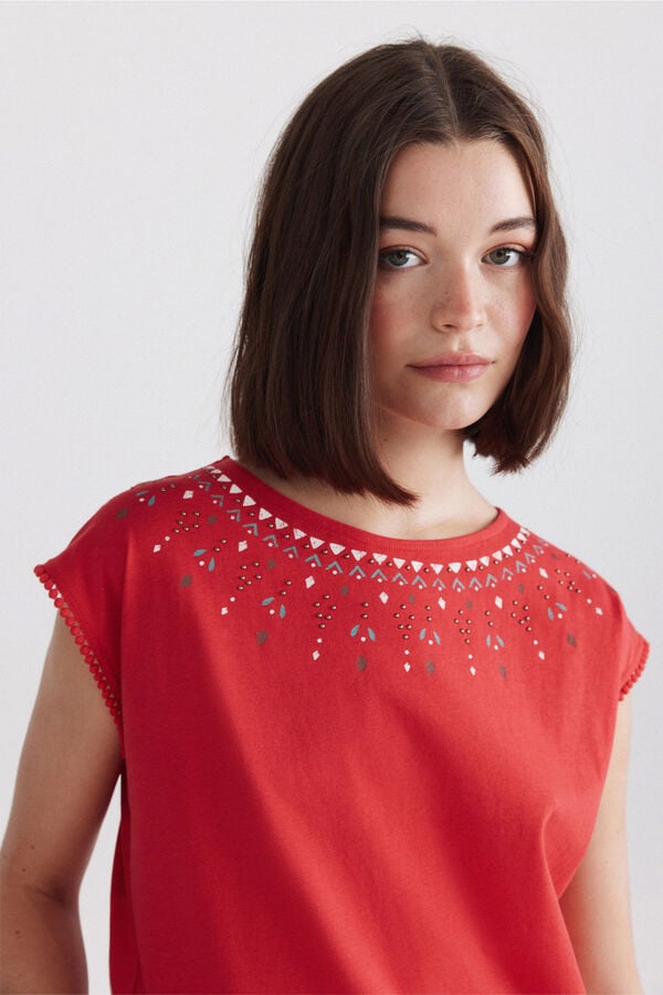 Springfield Playera sin mangas con bolitas rojo