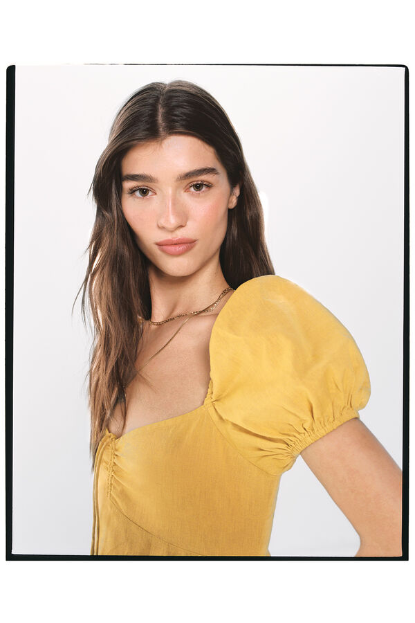 Springfield Vestido midi algodón lino amarillo