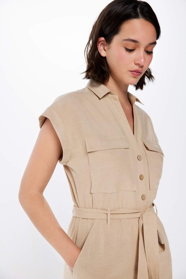 Springfield Jumpsuit camisero lino Café